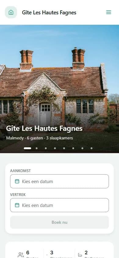 Gastenpagina van een voorbeeldwoning op telefoon